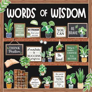 57 Pcs Plant Bulletin Board Set Inspirational Flower Bulletin Board Decoration Positive Cutout Classroom Decoration for School Office Home Teacher Classroom Wall Supplies