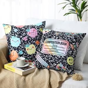 Hillsuren 2 Pcs Composition Notebook Throw Pillow Covers 18'' x 18'' Pastel Checkerboard Classroom Decor Back to School Pillow Cases Pencil Rainbow Pillowcases for Couch Bedroom Living Room