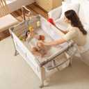 Pack and Play, Baby Bassinets Bedside Sleeper, Portable Crib, Diaper Changing Table & Baby Play Yard - Breathable Mesh & Steel Frame - Foldable for Newborn to Toddler (Cream Color)