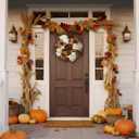 16 Inch Fall Hydrangea Wreaths for Front Door Artificial Autumn Pumpkin Chrysanthemum Wreaths for Thanksgiving Fall Harvest Outside Indoor Wall Window Decor