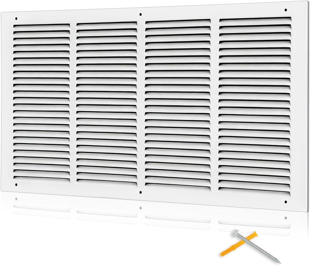 Fancat 24x12 Duct Opening | Steel Return Air Grille | Vent Cover Grill for Sidewall and Ceiling | HVAC Cold Air Intake Grille | White | Outer Dimensions: 25.75"W X 13.75", 24''Wx12''H [Duct Opening]