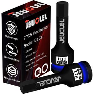 2Pcs 11mm Hex Impact Bit Socket, H11 1/2-Inch Impact Drive Allen Socket, Cr-Mo Steel Lengthen Hex Screwdriver Adapter for Electric Ratchet Wrenches Fastening Screws
