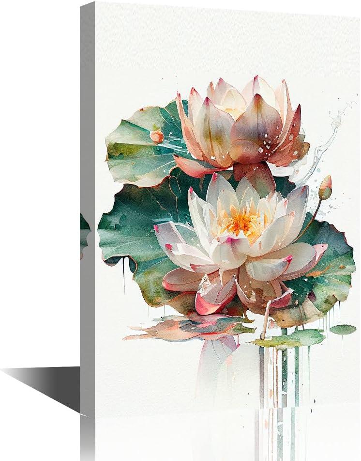 Canvas Wall Art for Lady Pink Lotus Wall Art Painting Modern 1 Panel Canvas Wall Decor for Girl Living Room Bedroom Wall Decor Stretched and Framed Ready to Hang 36x24 in (36L" x 24W")