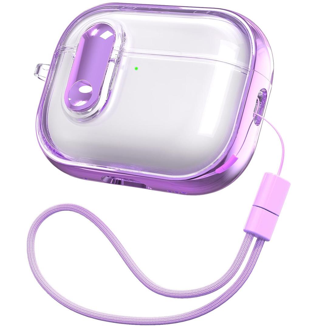 RFUNGUANGO AirPods Pro 2 Case with Safety Lock Soft TPU, Clear Purple | Compatible with Apple AirPods Pro (1st/2nd generation) Case with Cleaner Kit & Lanyard, Shockproof