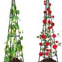 Lalahoni Garden Trellis for Climbing Plants, 67inch Tall Garden Obelisk Trellis for Climbing Potted Plant Outdoor Support Vine Flower Rose Vegetable Tomato Cucumber Trellis, Lightweight, 2 Pack (2 x 67" Teepee Trellis with Bird)