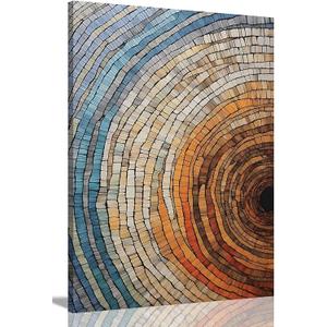 IBHJSART Framed Tree Ring Canvas Wall Art Abstract Colorful Wood Stump Decor Painting Prints Modern Minimalist Pictures Neutral Nature Rustic Farmhouse Living Room Bedroom Bathroom Office