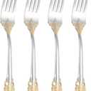 uxcell 4 Pcs Salad Forks, 6.5 Inches Stainless Steel Dessert Forks, Mirror Polished, Dishwasher Safe, Tiny Forks for Small Desserts, Cocktails, Silver/Gold