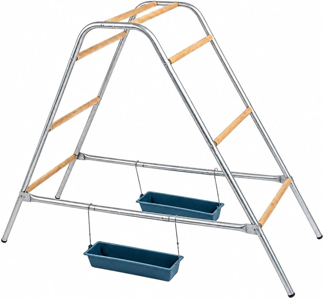 Chicken Perch & Roosting Ladder with 2 Feeders, Metal Chicken Coop Playground