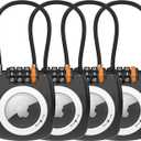 TUXON Compatible with Apple AirTag Secure Lock with Wire Cable, 3-Digit Combination Luggage Locks, Alloy Body Ultra Durable Anti-Lost Protective Case for Luggage, Suitcase (Black*4)