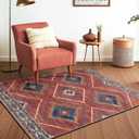 Area Rug 3x5 Rug Machine Washable Non-Slip Low Pile Print Pattern Western Rug for Living Room Bedroom Entryway Tribal Series -Red/Orange