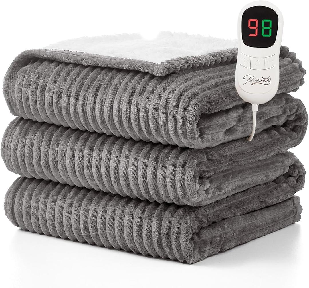 Homemate Electric Heated Blanket Full Size - 72"x84" Heating Blanket Full Size 1/2/4/6/8 Hours Auto-Off 10 Heat Level Over-Heat Protection Soft Flannel Sherpa ETL Certification