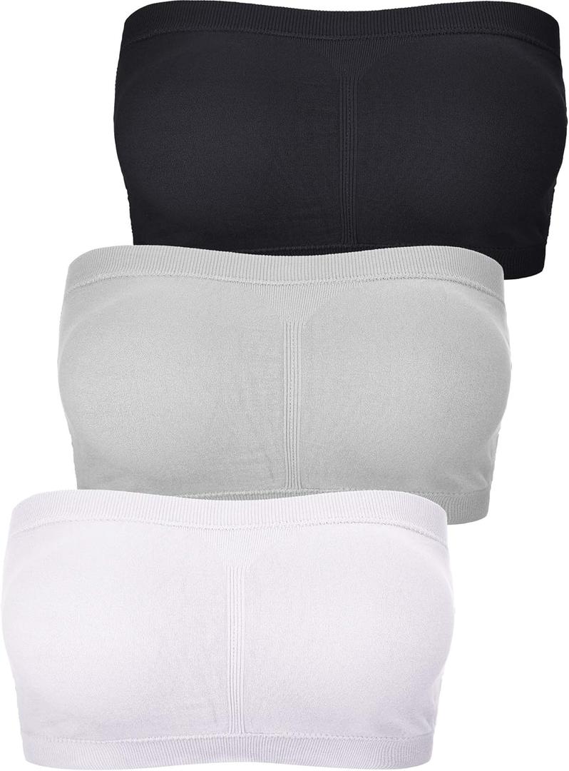 Women Bandeau Bra Padded Strapless Bralette Bra Seamless Bandeau Tube Top (Large, Black, White, Grey)