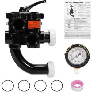 Side Mount 2" Multiport Backwash Valve Kit, 6-Position (6-Way) Pool Filter Valve Compatible with Pentair Sta-Rite 18201-0200, for Sand & DE Filters, Includes PVC Unions