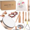 Stoie's Wooden Toddler Musical Instruments with Drum, Flute, Hand Bells, Cymbals, Castanets, Triangle, for Babies and Toddlers, Eco Friendly Montessori Educational Toy
