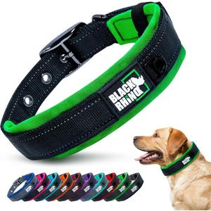 Black Rhino Extra Large Dog Collars - Adjustable Reflective Heavy Duty Wide Dog Collar with Ultra-Soft Neoprene Padding - Weatherproof, Durable, and Comfortable for Active Dogs - Green and Black XL