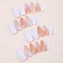 Almond Press on Nails Medium - Fall Fake Nails with Gold Line Design - White Full Cover Stick on False Nails - for Women 24 Pcs