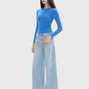 Women's Long Sleeve Shirts Crew Neck Slim Fit Going Out Tops Basic Tees Barely There Collection (Medium, Azure)