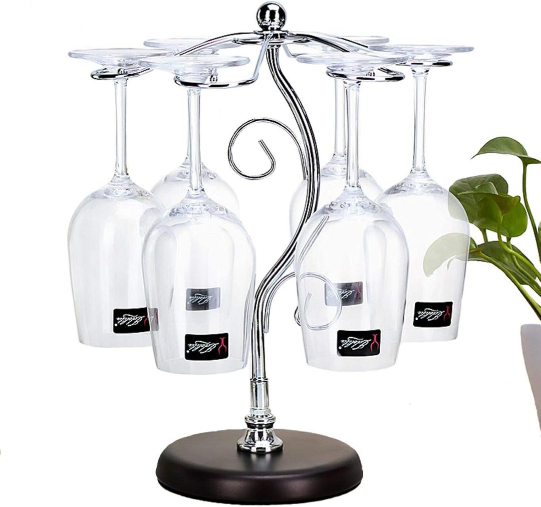 Countertop Wine Glass Holder Tabletop Stemware Storage Rack Air Drying System Kitchen Bar Desktop Goblet Storage Metal Glasses Display Stand (13.7in*10.2in*5.9in)