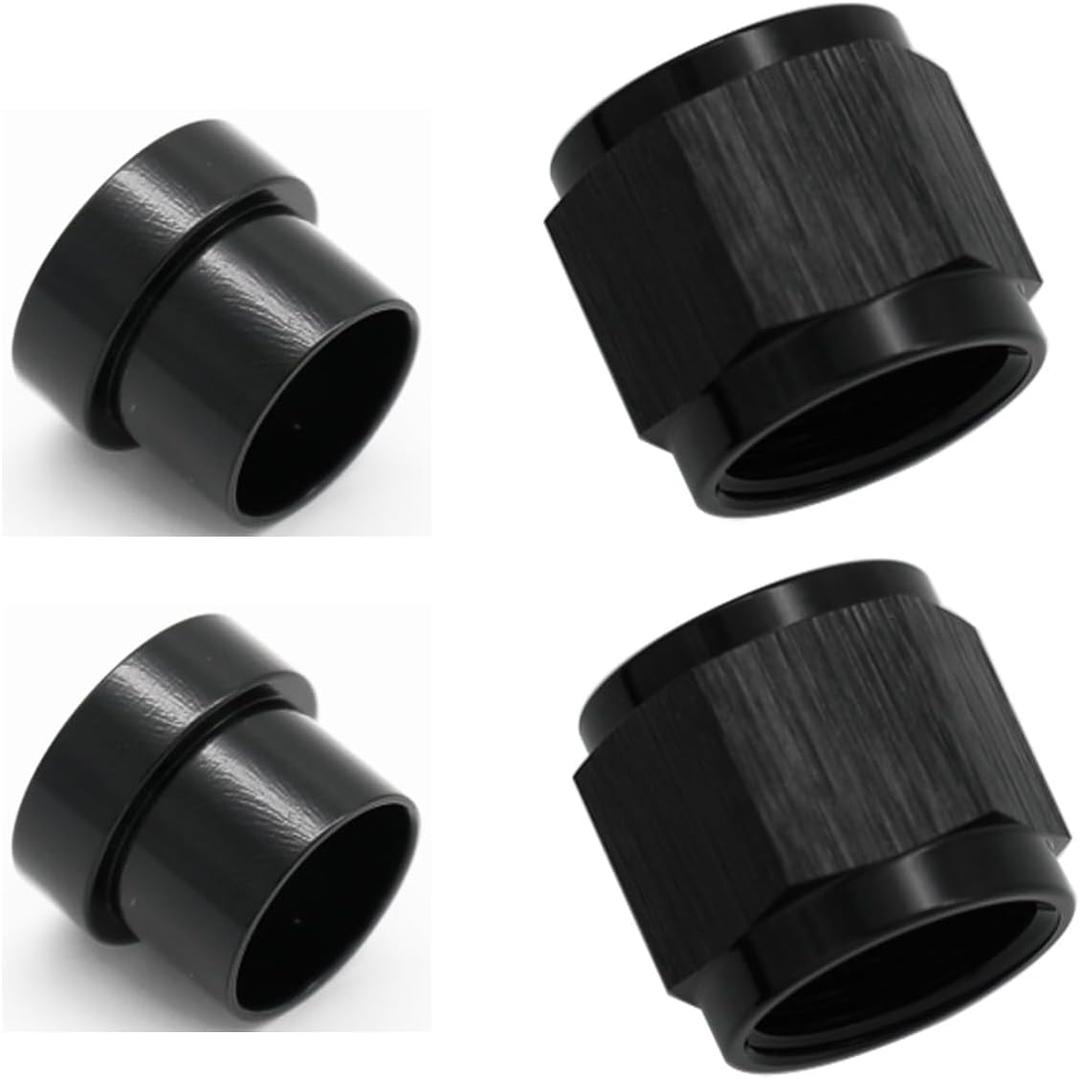 6AN Female Tube Nut and Sleeve For 3/8 (9.52mm) OD alloy Tube Hose Line Fitting Aluminum Hardline Adapter, Black, Pack of 2