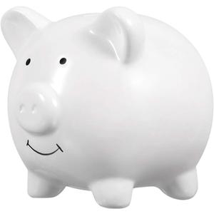 IMIKEYA Small Ceramic Piggy Bank for Kids - White Cute Pig Coin Bank Money Saving Jar for Girls Boys Birthday Christmas Nursery Home Decor, Medium