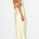Phicia Sexy Satin Halter Neck Backless Maxi Dress for Women Elegant Tie Cowl Back Formal Wedding Guest Dress for Summer (Yellow, S)