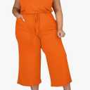 TOPSRANI Womens Plus Size 2 Piece Outfits Sweatsuits Casual Tracksuit Sleeveless Baggy Wide Leg Long Crop Pants Sets, Orange, 5XL