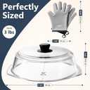 Glass Microwave Splatter Cover for Food Plates & Cookware with Oven Mitts, Borosilicate Glass Splatter Lid Guard with Vent Hole & Easy Grip Silicone Handle, 100% BPA Free & Dishwasher Safe