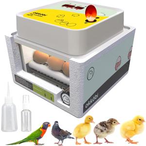 Incubators for Hatching Eggs - 12 Eggs - Ideal All Ages | Egg Incubator with Automatic Egg Turning and Humidity Control - Integrated Egg Candler - Okkobi OBI-12 (White Yellow)
