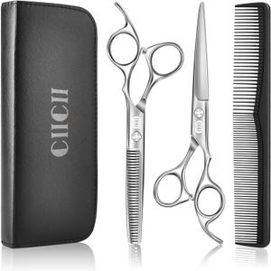 CIICII Hair Cutting Scissors Shears Kit, Professional Barber Haircut Scissors Set (6.7 Inch Hair Beard Hairdressing Trimming Haircutting Thinning Shears) for Men Women Hairdresser Home Salon (Silver)