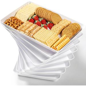 8 Pack, 16" x 11" Large White Serving Trays Set - Reusable Plastic Serving Platters for Cookie, Appetizer, Charcuterie, Snack, Dessert, Party Food Display - Stackable Kitchen CounterTop Tray, BPA Free