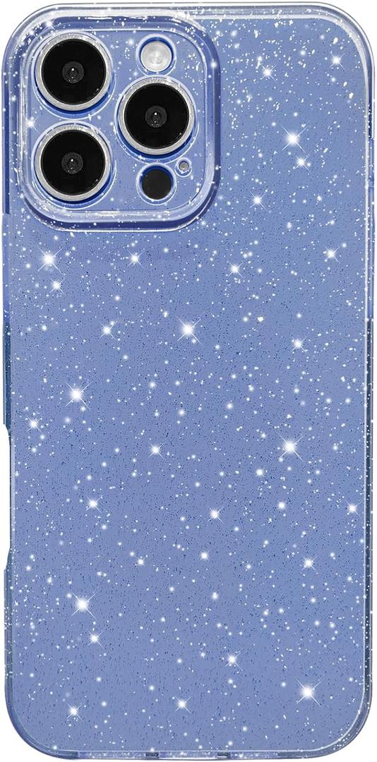 Hython Case for iPhone 16 Pro Case Glitter Cute Sparkly Shiny Bling Sparkle Phone Cases 6.3", Thin Slim Fit Soft TPU Bumper Shockproof Rubber Protective Cover for Women Girls Girly, Bright Blue