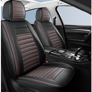 Car Seat Cover,Breathable Horizontal Stripes Faux Leather Automotive Seat Covers,Universal Auto Seat Covers for Cars Sedans SUV Pick-up Truck(Style2,2 PCS Front Seat,Black+Brown)