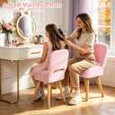 Vanity Stool with Storage & Folding Backrest,Faux Rabbit Fur Small Makeup Chair with 4 Solid Wood Legs,11.4" D x 14.9" W x 28.7" H,Soft Ottoman for Living Room,Bedroom,Closet,Pink