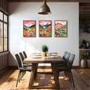 Boho Colorful Mountain Wall Art Set of 3, Abstract Watercolor Landscape Flower Wall Decor Paintings, Modern Nature Sunset Forest Posters Prints for Living Room, Bedroom 16x24 Inch Wood Framed, 24L" x 16W"