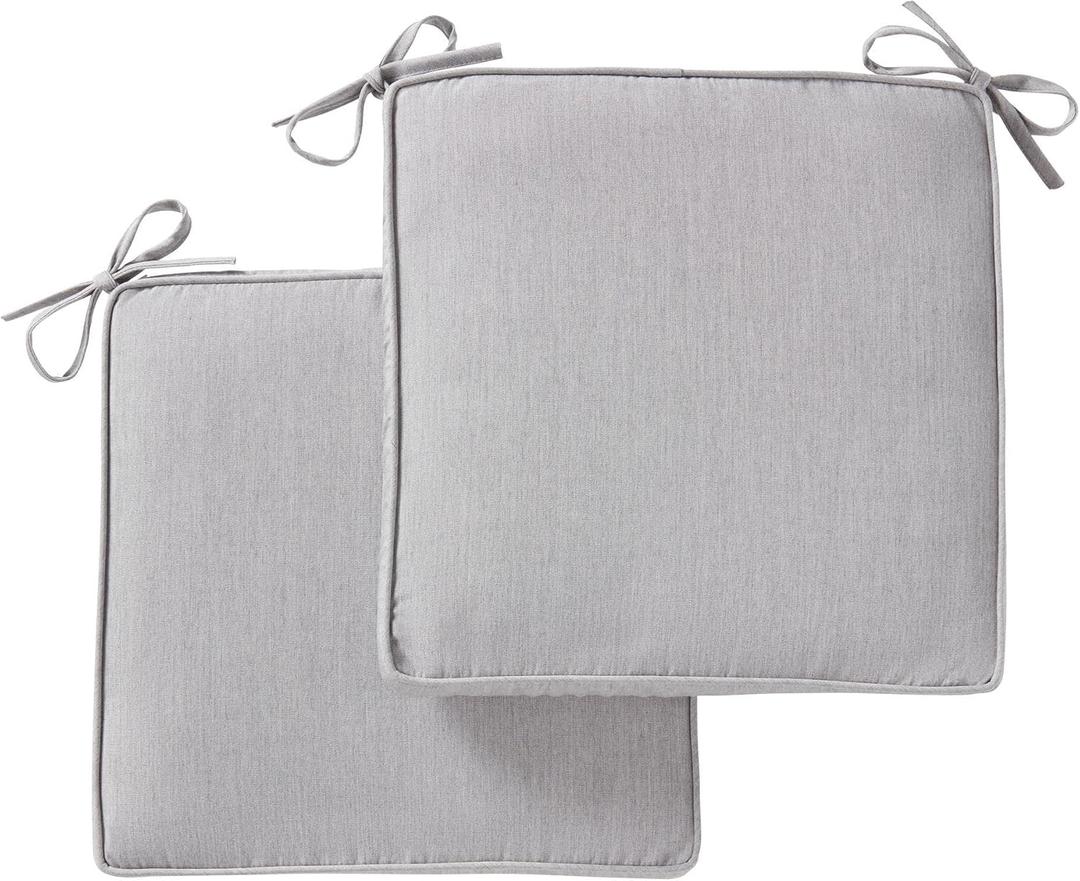 Indoor/Outdoor Chair Pads in Sunbrella Fabric – 17''x17'' Patio Seat Cushions with Foam Insert, Removable Reversible Cover & Ties for Patio Dining Chairs – Set of 2 or 4, Canvas Granite