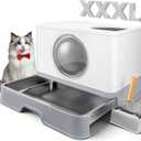 XXXL Stainless Steel Litter Box with Lid, Front Entry Top Exit, Extra Large Metal Cat Litter Box with Drawer, Maine Coon Cats, with Litter Scoop & Litter Mat, Anti-Odor, Anti-Leakage & Non-Stick