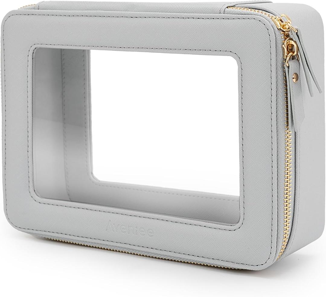 Aveniee Clear Makeup Bag Organizer, Travel Toiletry Bag for Women, Waterproof Cosmetic Pouch with Zippers,Car Organizers and Storage Case for Accessories,Blue,Medium Classic