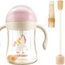 Sippy Cups for Toddlers 1-3, Spill Proof Weighted Straw Cup with Handle for Baby 6 Months + old, 2 Silicone Straws, PPSU, BPA Free, 9 oz (Pink)