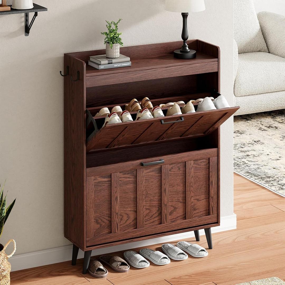 ChooChoo Shoe Storage Cabinet with 2 Flip Drawers, 9.45"D x 31.5"W x 42.9"H