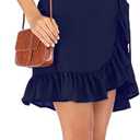 Womens Long Sleeve Round Neck Ruffles Wrap Dresses Party Dress (Blue)