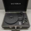 Victrola Journey Bluetooth Portable Suitcase Record Player with Built-in Speakers, 3 Speed Vinyl Record Player, RCA Out, Headphone Jack (Gray)