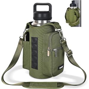 icolor Magnetic Gym Bag Water Bottle Carrier Holder with Phone Pockets & Shoulder Strap,5 Built-in Magnets Gym Bottle Pouch Sleeve,Magnetic Bag Gym Accessories Organizer for Men Women (Army Green)