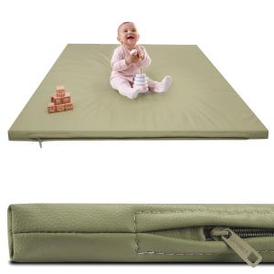 Lansber1.2" Padded Baby Play Mat 50x50 Playpen Mat- Extra Thick Double-Sided Waterproof Vegan Leather for Infants and Toddlers, Soft and Easy-to-Clean Floor Mat for Crawling & Play (48"X48", Green)