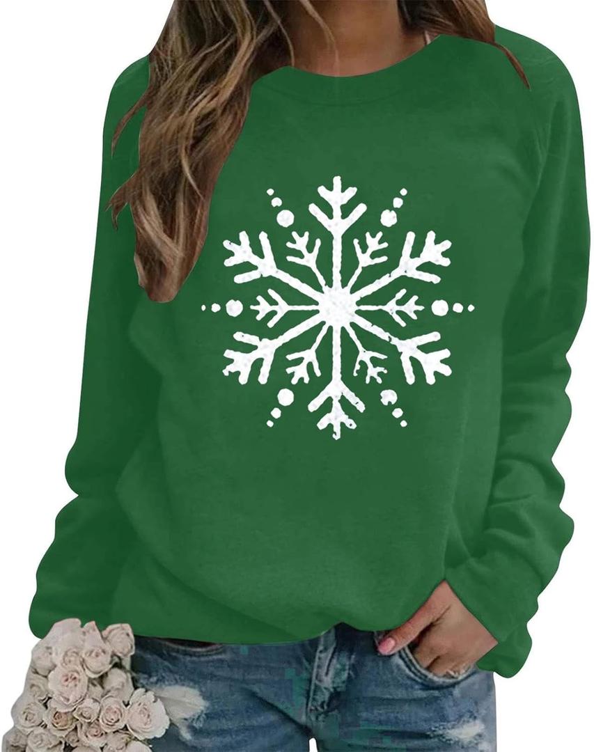 Women Christmas Palm Tree Sweatshirt Funny Hawaiian Beach Tropical Xmas Long Sleeve Pullover Cute Snowflake Shirt Top (Small, Green)