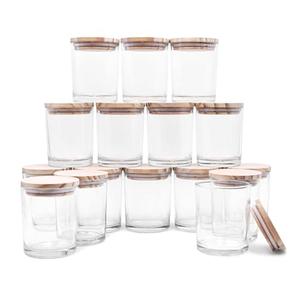 SHOWIN Thick Candle Jars for Making Candles 14 Pcs, 7 OZ Empty Jars with Wood Lids for Candle Making, Sample Container, Clear