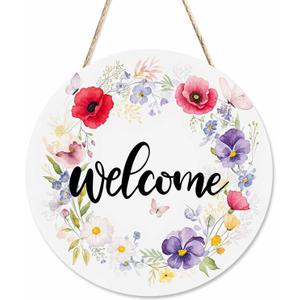 Welcome Sign Front Door Decoration Beautiful Garden Welcomes Wreath Outdoor Indoor Wall Hanging Decorations 12x12in