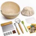 Rorecay Banneton Bread Proofing Baskets Set of 2, 9 Inch Round Cane Sourdough Bread Rising Basket Bowls with Sourdough Bread Making Tools Baking Supplies for Sour Dough Proofing Fermentation