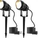 Warm White Spot lights Outdoor, 12W 3000K Landscape Spot Lights, IP65 Waterproof Garden Lighting, Metal Case COB LED Lights for Lawn Lamp US 3- Plug Yard Christmas Decoration with Stakes(2 Pack)