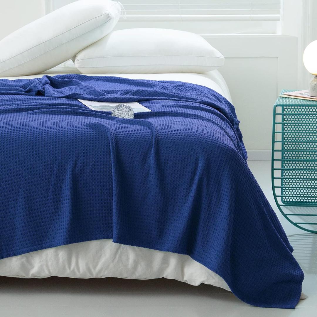 AmyHomie Cooling Blanket Queen Size, 100% Rayon Derived from Bamboo Waffle Blanket, Cool Summer Blanket for Hot Sleepers Soft Comfy Lightweight Blankets for All Seasons(Blue Violet, 9090in)