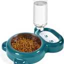 4 x Dog Bowls, Cat Food and Water Bowl Set with Water Dispenser and Stainless Steel Bowl for Cats and Small Dogs - Dark Green